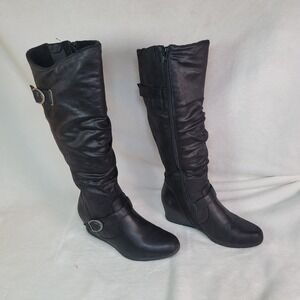 BareTraps Knee High Wedge Boots Yanessa Riding Equestrian Whimsigoth 7.5M Black
